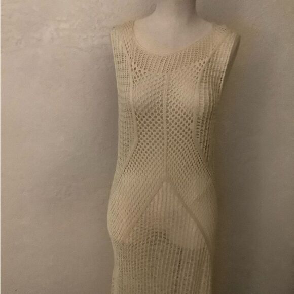 Cream Sleeveless Crochet Knit Dress/ Coverup One Size - Picture 4 of 8